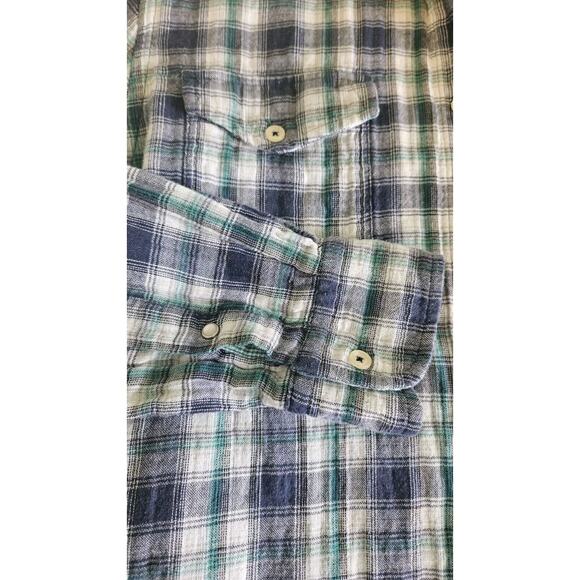 REISS 1971 Vinci Mens Plaid Flannel Shirt Size Med Blue Green Patch Pockets - Picture 6 of 10